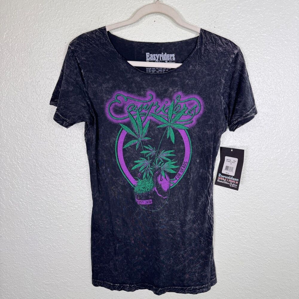Affliction Easy Riders Top Womens Medium Green Leaf Tee Limited Edition Y2K NEW